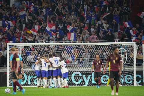 2024–25 UEFA Nations League, France vs Belgium: French players celebrate the opening goal 